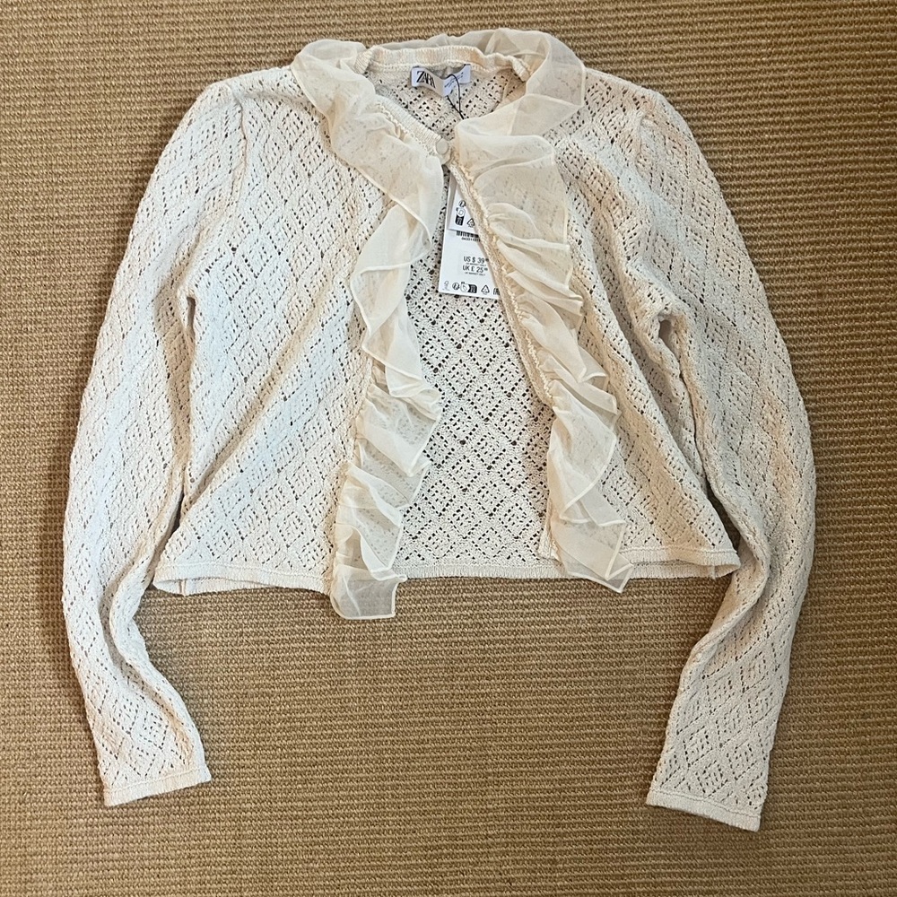 Zara Beige Lace Top with Sheer Accents